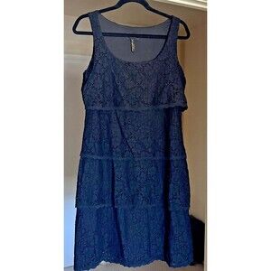 Laundry by Shelli Segal Black Lace Sleeveless Tiered Dress Sz 12 Stretch